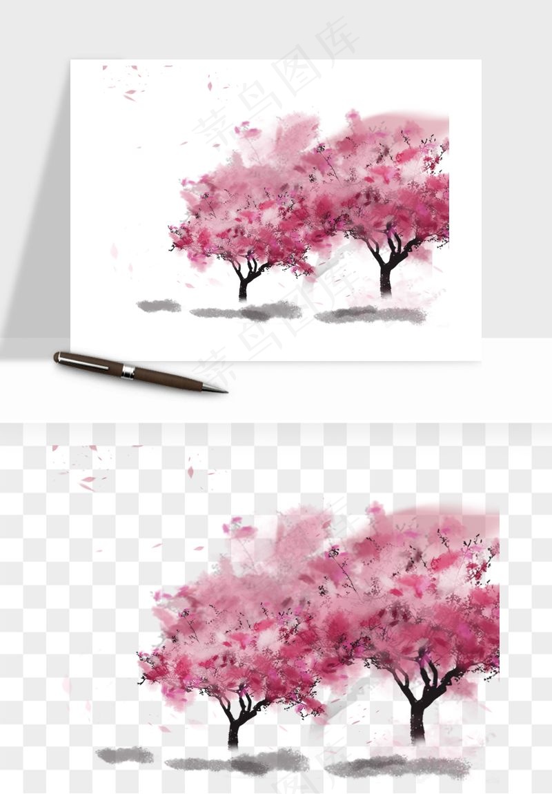 手绘浪漫花树桃花树png免抠