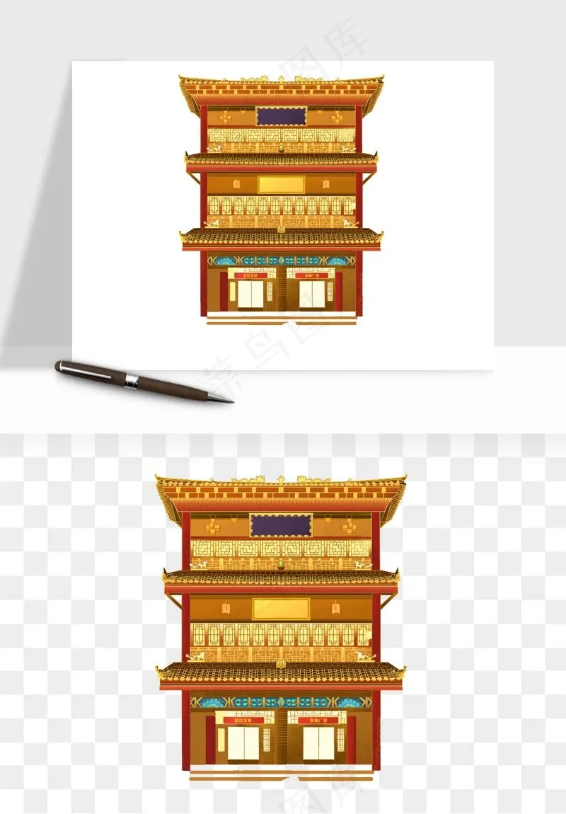 国潮风古建筑古楼古塔鼓楼psd,png免抠图