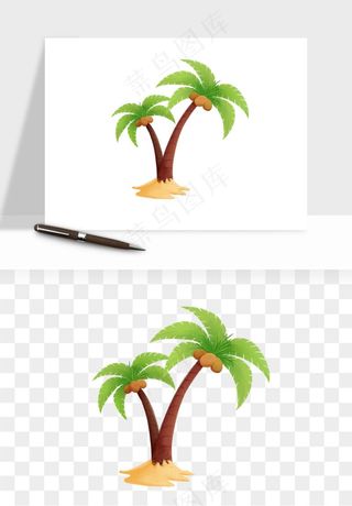 卡通沙滩椰子树png免抠