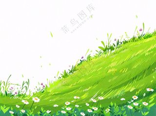绿色草坪小草小花草原卡通插画免抠
