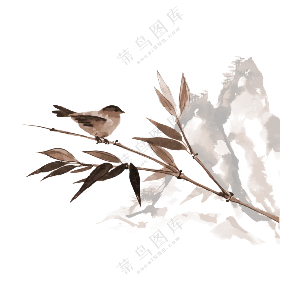 竹子上的一只麻雀绘画创意免抠图片