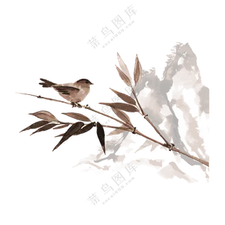 竹子上的一只麻雀绘画创意免抠图片