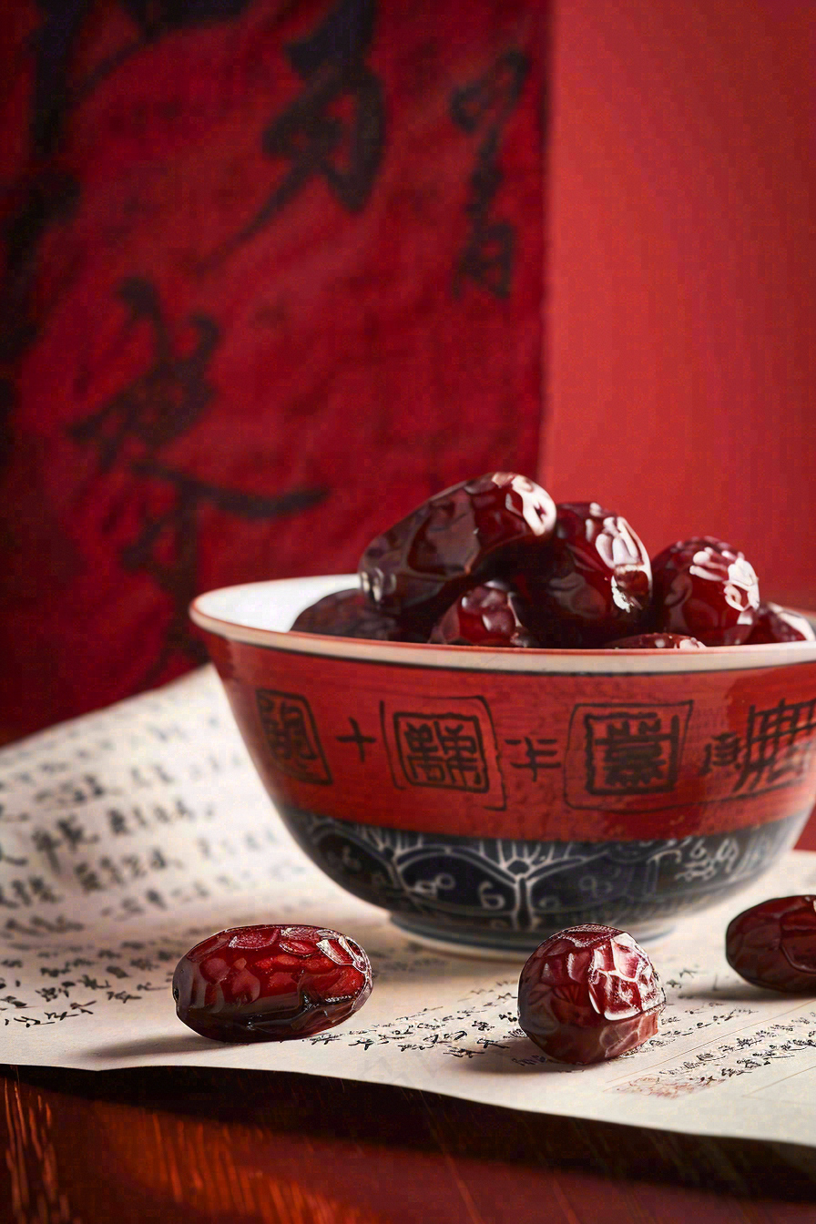 红枣干果红色国风喜庆小年除夕夜摄影图