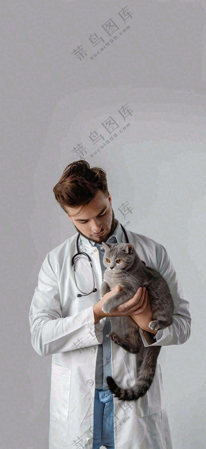 萌宠宠物医院医生抱着猫咪摄影图背景