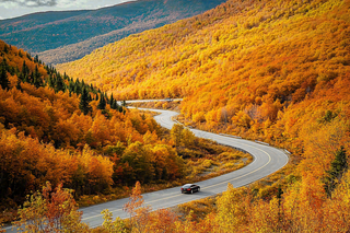 金秋森林公路一叶知秋秋天风景摄影图