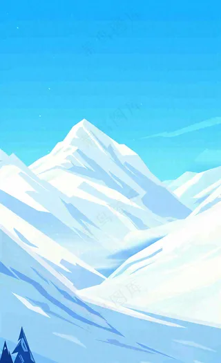 冬季高原雪山雪景小寒大寒卡通插画背景