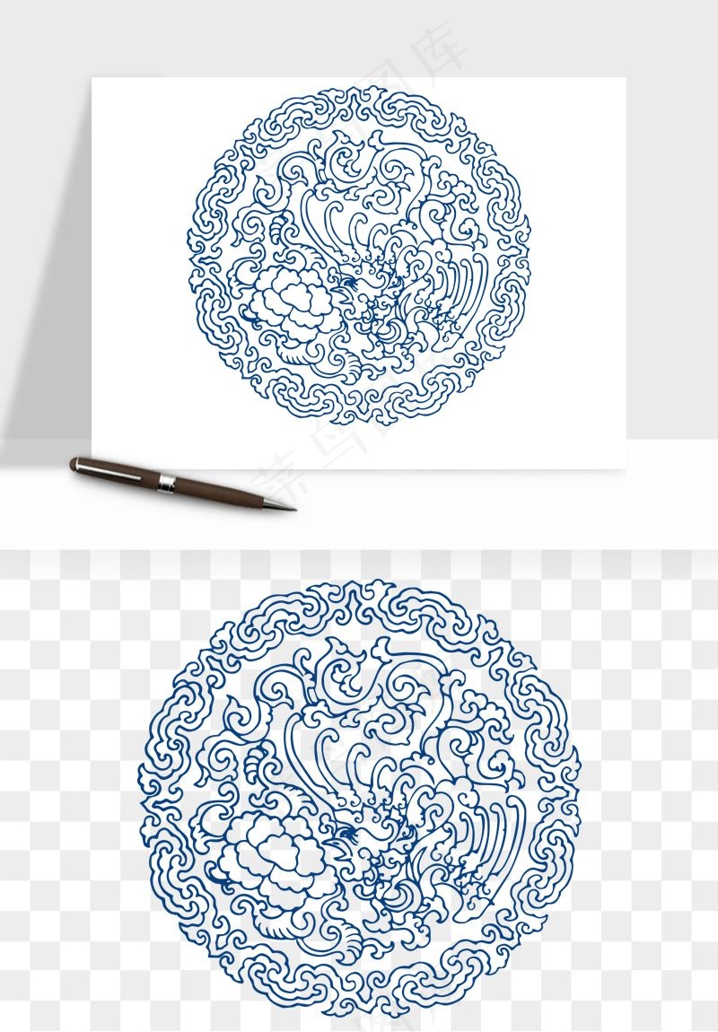 青花瓷花纹花卉图案png免抠