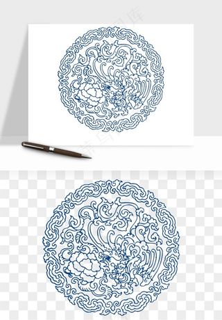 青花瓷花纹花卉图案png免抠