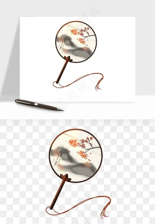 古风扇子元素png免抠
