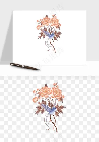 手绘国潮牡丹花花卉图案png免抠