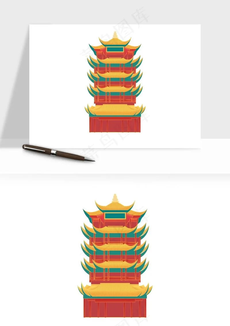 国潮风古建筑古楼古塔鼓楼psd,png免抠图