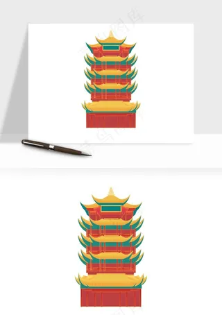 国潮风古建筑古楼古塔鼓楼psd,png免抠图