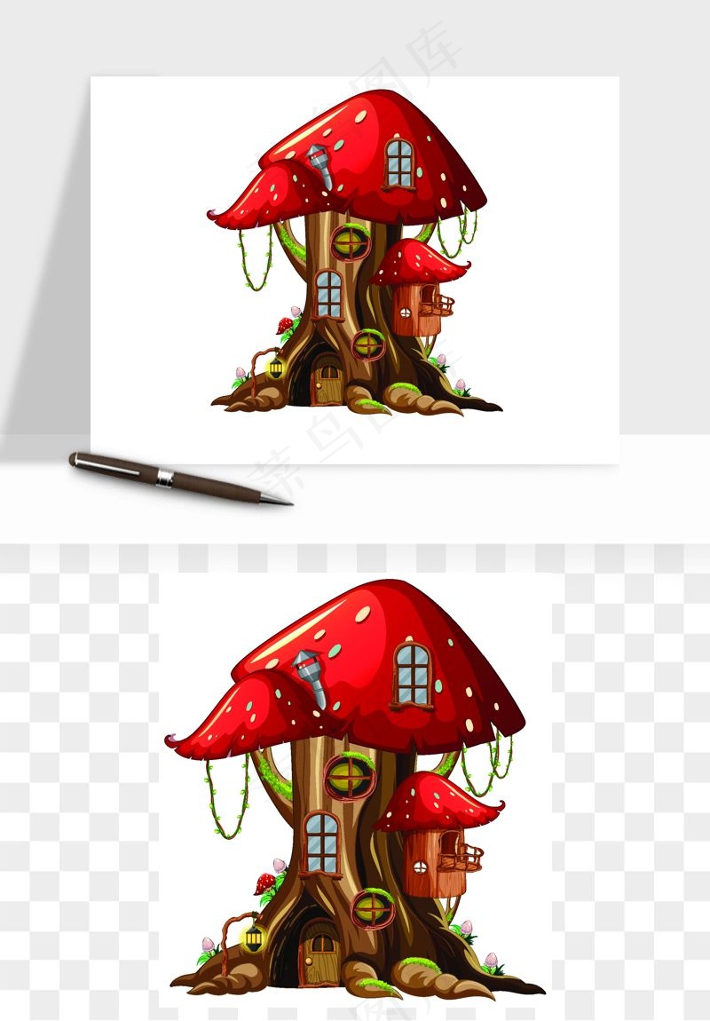 卡通蘑菇房子矢量png免抠图
