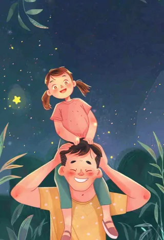 父亲节爸爸和孩子互动温馨卡通插画背景