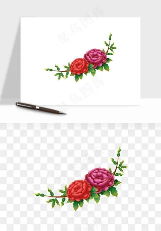 手绘国潮牡丹花花卉图案png免抠