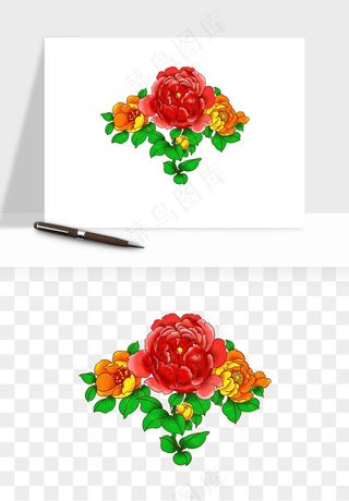 手绘国潮牡丹花花卉图案png免抠