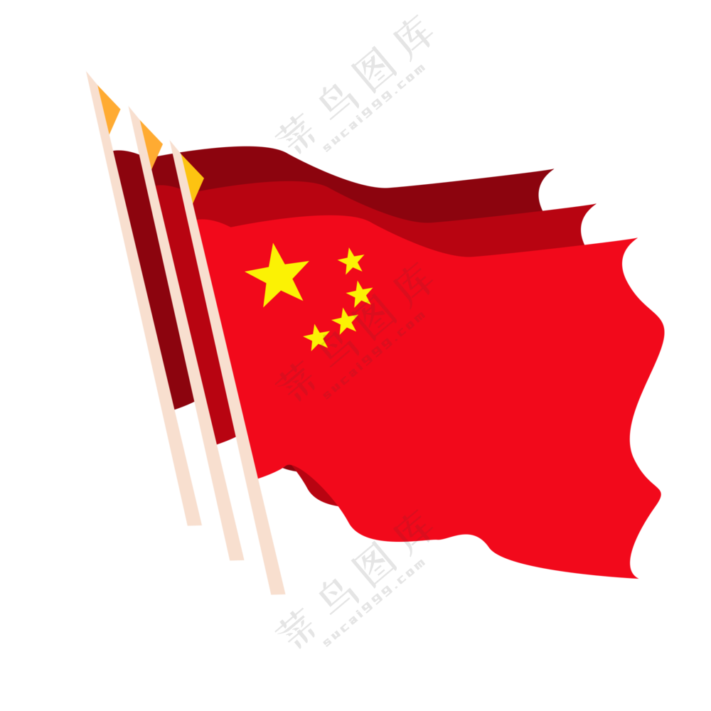 三面风吹飘扬效果红旗免抠图片素材