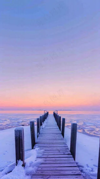 冬天寒冷白雪结冰小寒摄影图