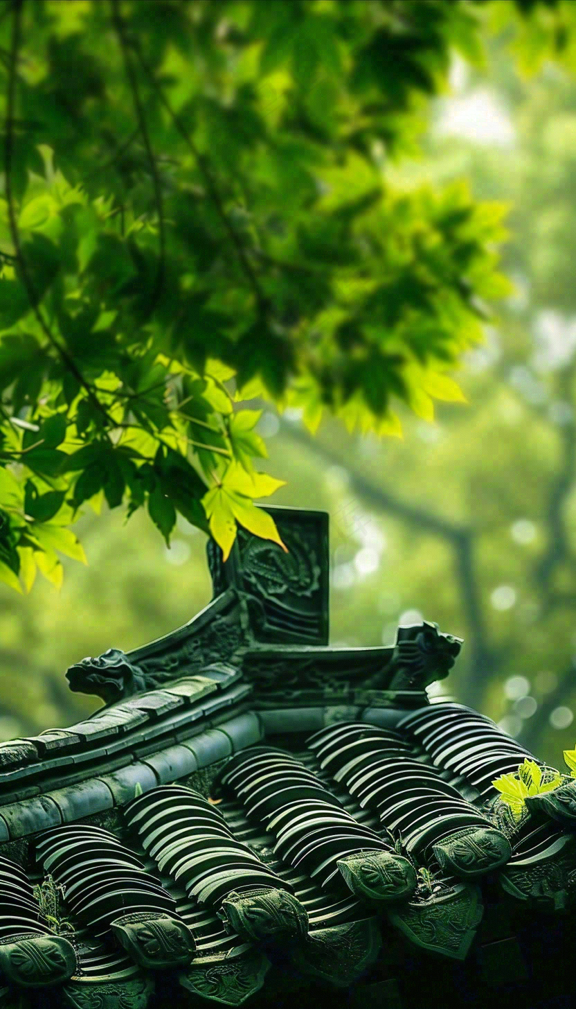 夏天大树绿荫屋檐小清新唯美大暑处暑摄影图