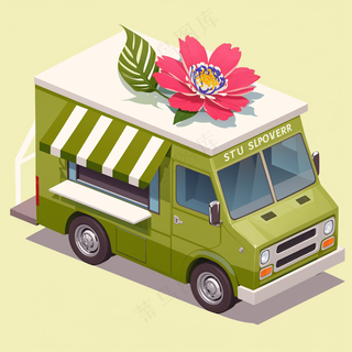 花花餐车 2.5D扁平插画