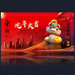 2025新年蛇年大吉新年海报