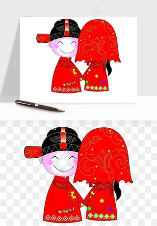 卡通中式婚礼新人png免抠