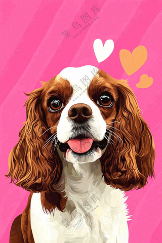 萌宠宠物小狗可爱玫红色插画背景