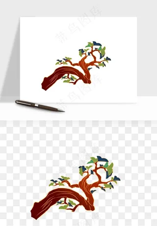 国潮松树松枝松叶png免抠