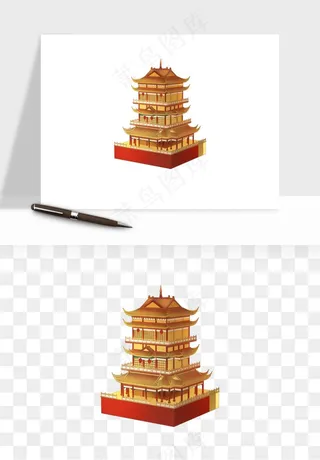 国潮高塔古塔楼建筑png免抠