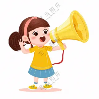 可爱女孩手握喇叭叫卖可爱卡通免抠