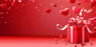 红色爱心礼盒浪漫妇女节情人节七夕插画背景