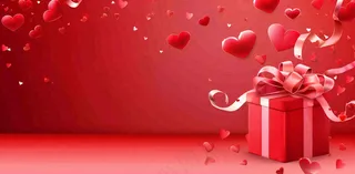 红色爱心礼盒浪漫妇女节情人节七夕插画背景