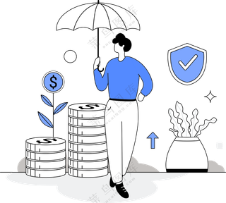 金融保险 蓝色主题扁平商务插画