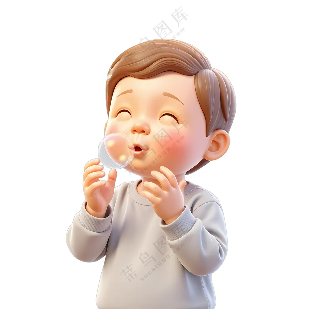 吹泡泡的小男孩