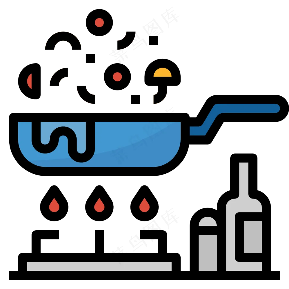 做菜 颠锅 炒菜 厨房 线性彩色图标