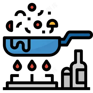 做菜 颠锅 炒菜 厨房 线性彩色图标