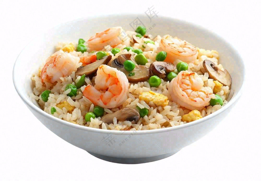 海鲜蘑菇炒饭食物摄影图免抠
