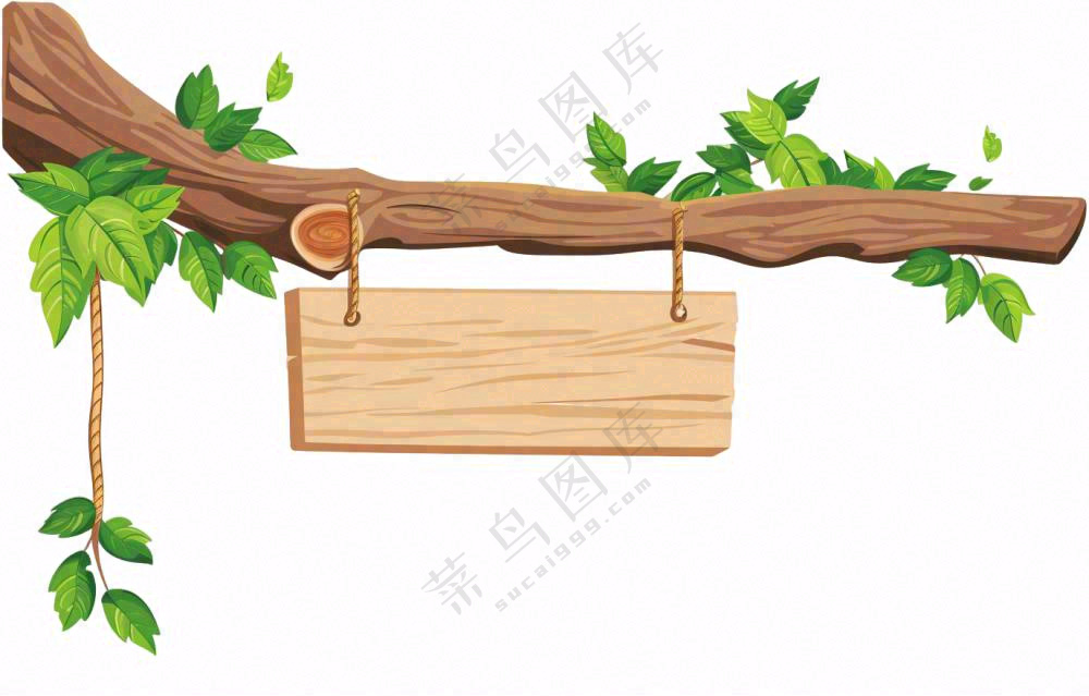 木板标题板块大树卡通插画免抠