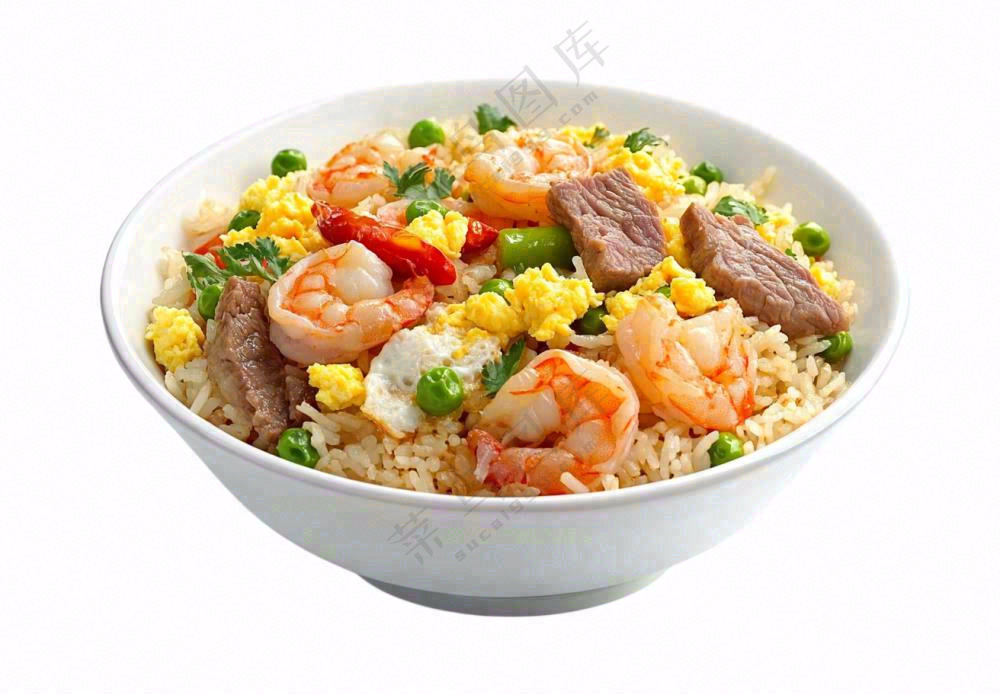 海鲜蘑菇炒饭食物摄影图免抠