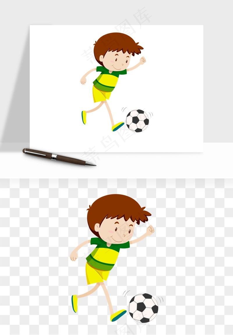 卡通踢足球男孩png免抠