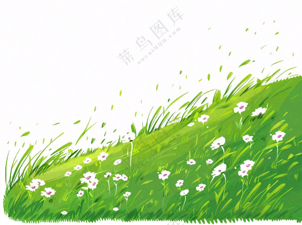 绿色草坪小草小花草原卡通插画免抠