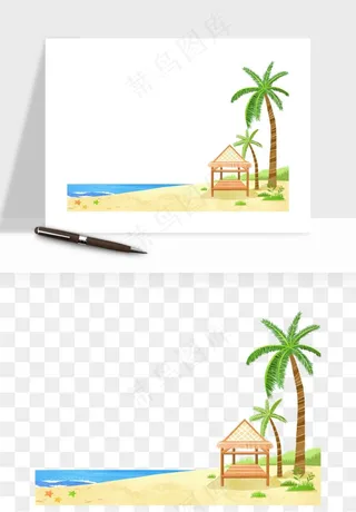 卡通沙滩椰子树png免抠