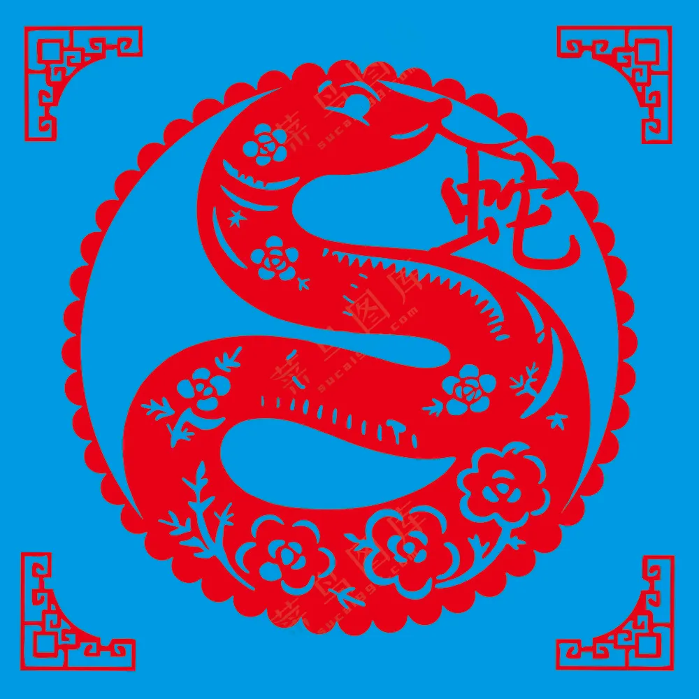 红色简约圆形蛇剪纸