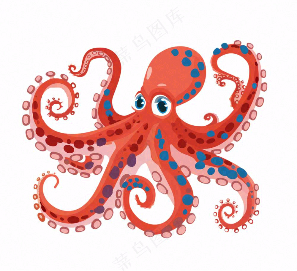 海洋动物章鱼墨鱼鱿鱼卡通插画免抠