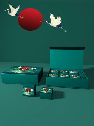 翡翠绿中秋节中式礼盒包装样机012