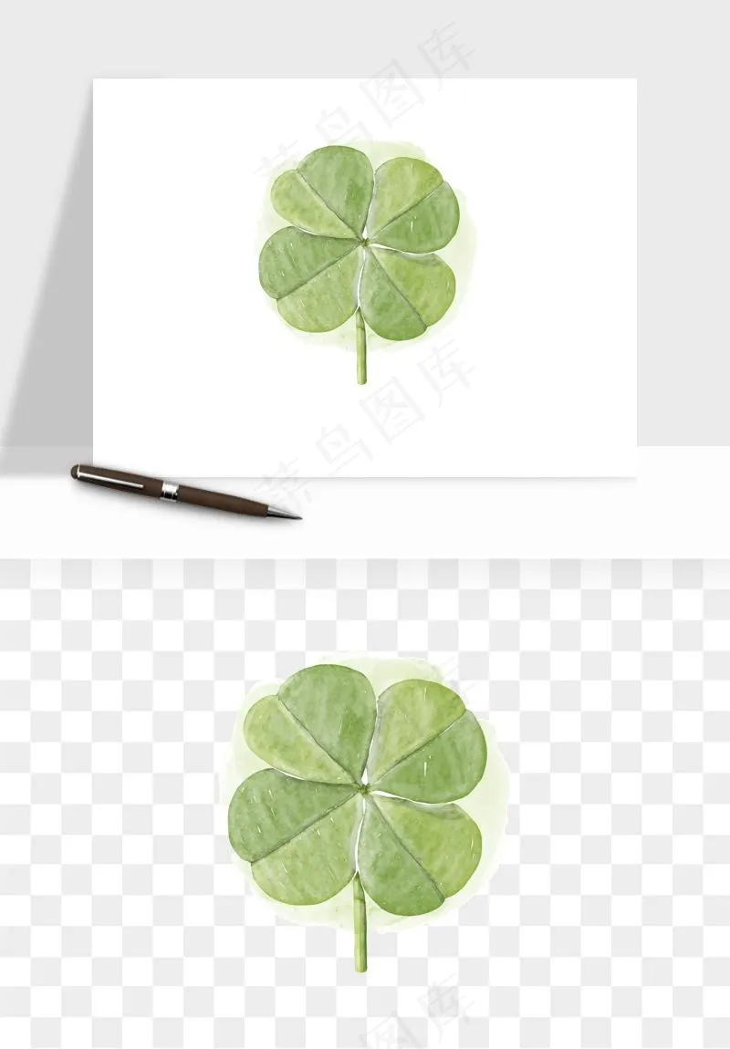 手绘四叶草幸运植物png免抠