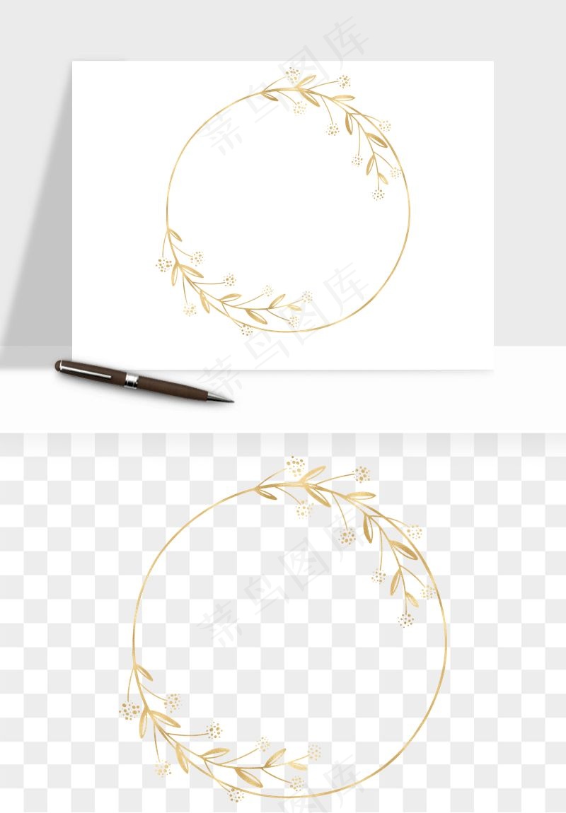 金色植物花环边框png免抠
