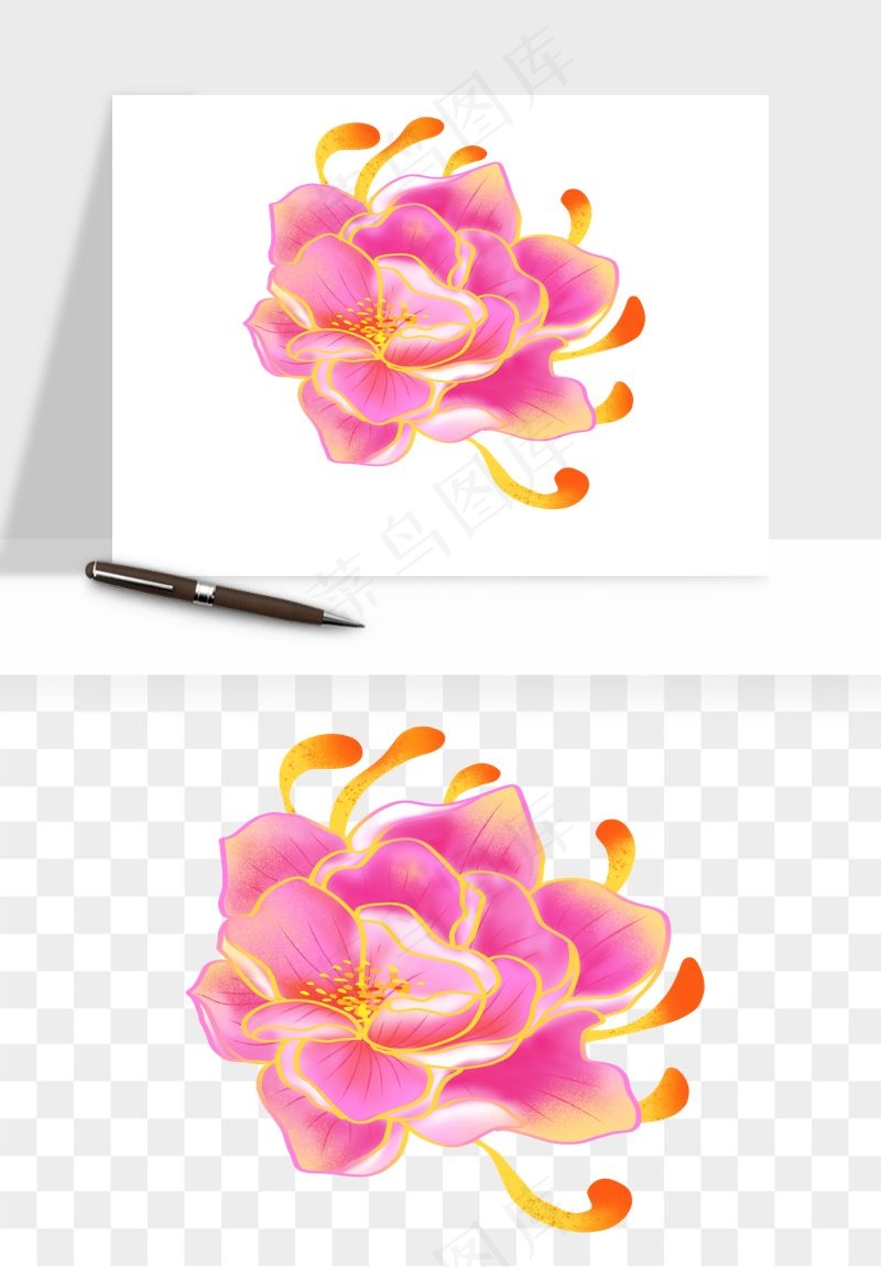 手绘国潮牡丹花花卉图案png免抠