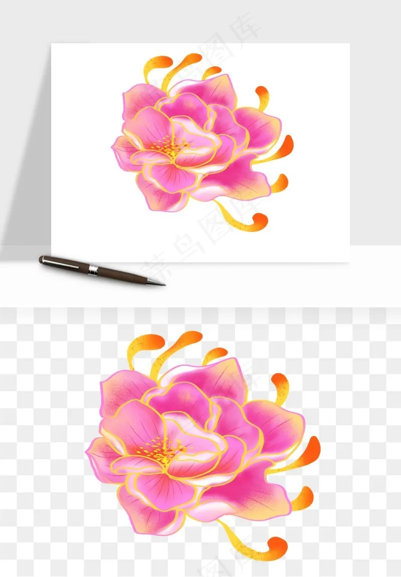 手绘国潮牡丹花花卉图案png免抠