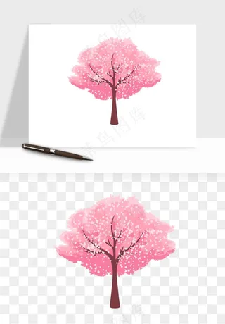 手绘浪漫花树桃花树png免抠